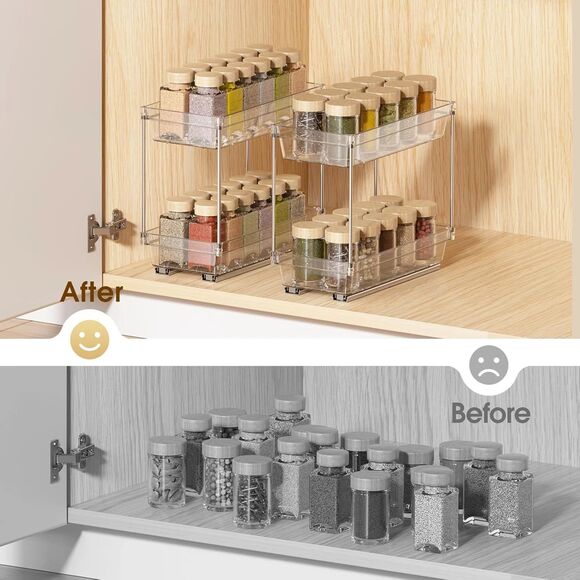 2 Packs Pull Out Spice Rack Organizer for Cabinet, 2 Tier Vertical Spice Organiz - Picture 2 of 6